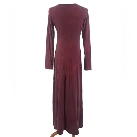 Free People Burgundy Lace Up Long Sleeve Jersey Maxi Dress - Picture 7 of 16